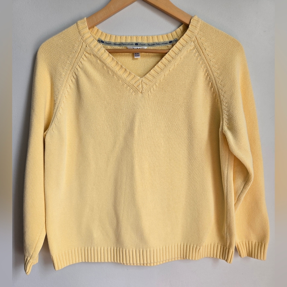 TABI Vintage Yellow V-Neck Cotton Knit Sweater